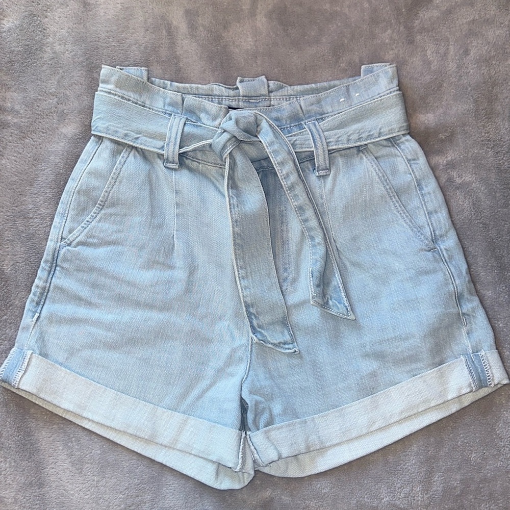super high rise paper bag jean shorts